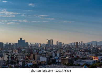 MEXICO CITY, MEXICO - CIRCA MAY 2018: Panoramic view of the city, sunset
