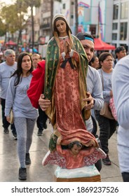 Mexico City, Mexico - December 12 2019: Pilgrims in the basilica of the Virgin of Guadalupe