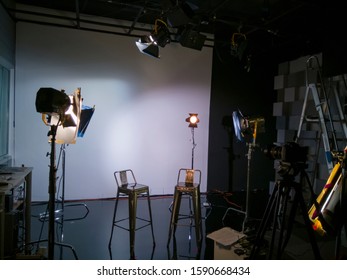 Mexico City - December 20, 2018: Interior Of A Small Interview Set Lit And Ready To Record