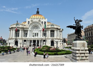 MEXICO CITY - FEB 28 2010:The Fine Arts Palace (Palacio de Bellas Artes) in Mexico City, Mexico.It is the most important cultural center in Mexico.