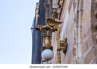 Mexico City Mexico - February 18 2022: An Intricate Sculpture Of A Dragon On A Light Fixture Outside Of The National Post Office In Mexico City