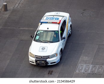 Mexico City, Mexico - February 19 2022: Overhead View Of A Police Car In Mexico City