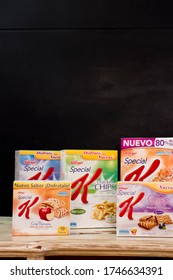 MEXICO CITY - February 7, 2014: Boxes With Kellogg's Cereal On A Wood Table During The Event For The Winners Of A Special K Eating Plan In Mexsi Bocu Restaurant In Mexico.