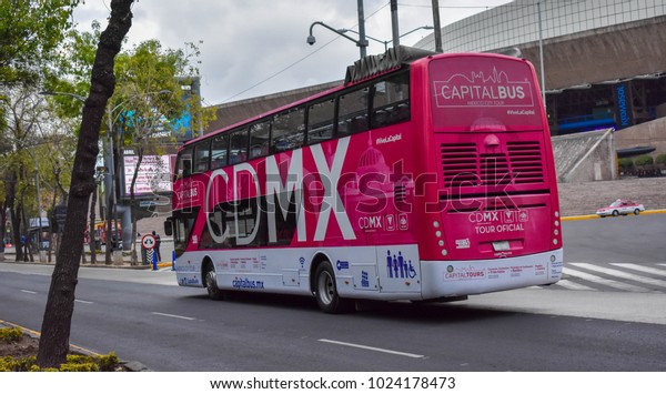 Mexico City, Mexico. January 28, 2018\
Turibus at the bus stop in the Auditorio\
Nacional.