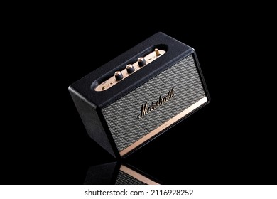 Mexico, Mexico City - January 29, 2022: Marshall Bluetooth Speaker, Luxury Hi-end Music Gadget.