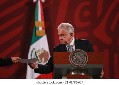 Mexico City, Mexico July 14 2022. Andrés Manuel López Obrador, Mexican President In His Morning Press Conference.