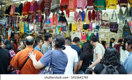 Mexico City - June 2, 2019, Crowd Of People At The International Fair Of Friendly Cultures In Chapultepec, Walking In The Area Of Selling Products From Asia