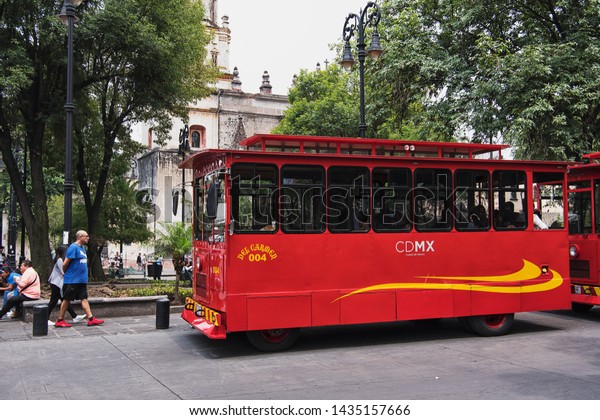 MEXICO CITY, MEXICO - JUNE\
22, 2019: Traditional classic trolley car in \