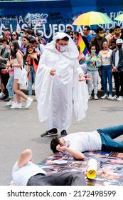 Mexico City, Mexico; June 25 2022: People Making Protest In The Pride March, Representation Of Those Killed By Homophobia.