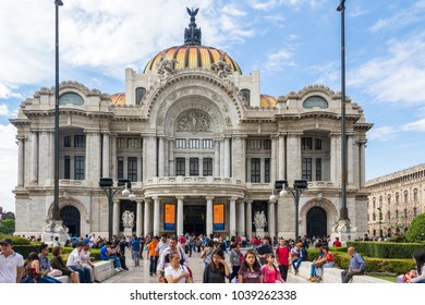 Mexico City / Mexico - June Circa 2017: The Palace Of The Fine Arts Is One Of The Most Important Historical Constructions. More Than A Thousand Of People Visit This Cultural Site Each Week.