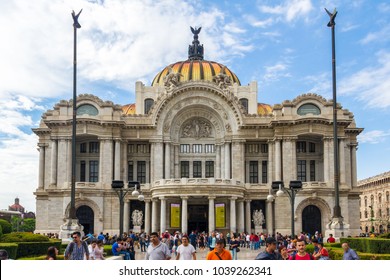 Mexico City / Mexico - June Circa 2017: The Palace Of The Fine Arts Is One Of The Most Important Historical Constructions. More Than A Thousand Of People Visit This Cultural Site Each Week.