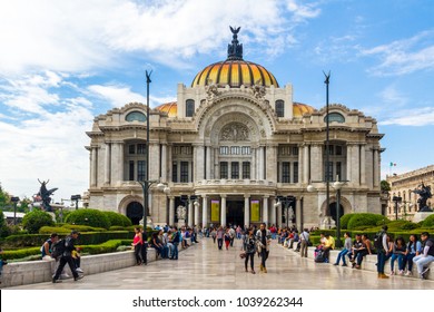 Mexico City / Mexico - June Circa 2017: The Palace Of The Fine Arts Is One Of The Most Important Historical Constructions. More Than A Thousand Of People Visit This Cultural Site Each Week.