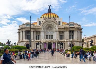 Mexico City / Mexico - June Circa 2017: The Palace Of The Fine Arts Is One Of The Most Important Historical Constructions. More Than A Thousand Of People Visit This Cultural Site Each Week.