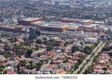 MEXICO CITY - March 16, 2015: Aerial View Of Plaza Satélite Shopping Mall, Important Commercial And Entertaining Center In Ciudad Satelite Neighborhood