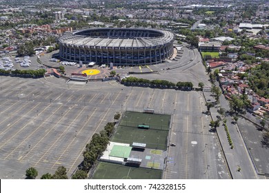 Mexico City, March 16, 2015: Aerial View Of Azteca Stadium, Home To America Soccer Team, Including Empty Parking Lot
