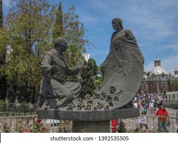 MEXICO CITY, MEXICO, MARCH 19, 2012 - Sculpture Of Juan Diego Showing His Picture Of The Virgen Of Guadalupe To Fray Juan Se Zumárraga