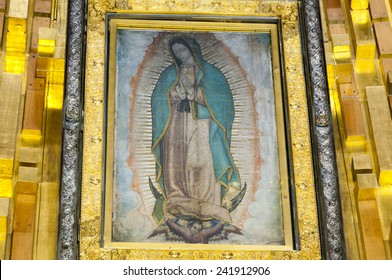 MEXICO CITY - MARCH 26: Painting of Guadalupe Virgin at Guadalupe Shrine on March 26, 2012 in Mexico City. The Basilica of Our Lady of Guadalupe is the second most visited Catholic shrine in the world