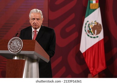 Mexico, Mexico City March 9 2022. Andres Manuel Lopez Obrador President Of Mexico In His Press Conference In Palacio Nacional.