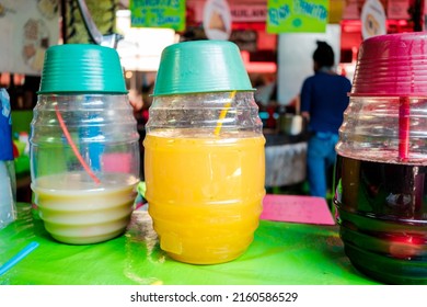 Mexico City, Mexico»; May 25 2022: Fruit Waters At A Mexican Food Stand.