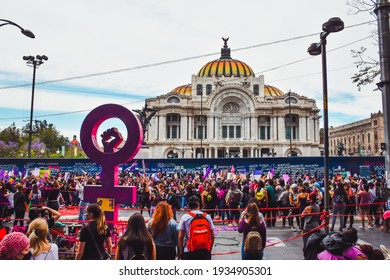 Mexico City, Mexico;March 8 2021: Feminist March Against Gender Violence, March 8 In Mexico City Thousands Of Women Protest In The Streets For Safety And Better Living Conditions