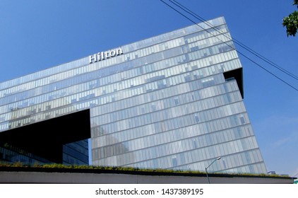  Mexico City, Mexico-May 12, 2016: The Hilton Santa Fe Mexico City, A Modern Glass And Steel Tower In The City's Newly Developed Business District.                              