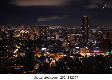 Mexico City Night Skyline, Skyscrapers and Illuminated Buildings in Ciudad de México: Beautiful vibrant historic metropolis at an altitude of 7,350 ft. - Powered by Shutterstock