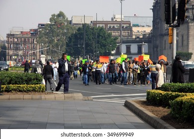 Mexico City, Mexico - November 24, 2015: Political Protest In Zocalo Square, Mexico City 