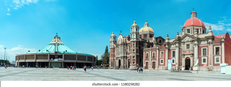 Mexico City, Mexico - November 30, 2016: Panoramic view of Basilica square of Our Lady of Guadalupe in Mexico city