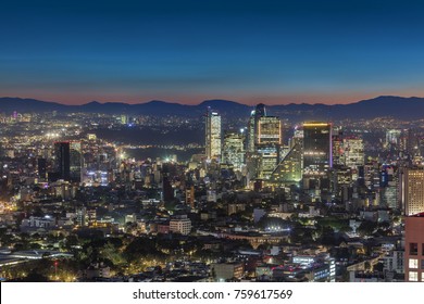 MEXICO CITY - OCT 6, 2017: Night Sky Over Mexico City's Business District