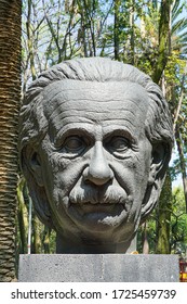 Mexico City, Mexico - October 13 2019 -  A Bust Of Albert Einstein In Parque México, In The Condesa Neighborhood.  The Sculpture Commemorates The 100th Anniversary Of The Armenian Genocide.