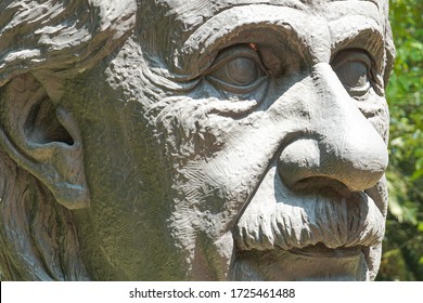 Mexico City, Mexico - October 13 2019 -  A Bust Of Albert Einstein In Parque México, In The Condesa Neighborhood.  The Sculpture Commemorates The 100th Anniversary Of The Armenian Genocide.