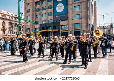 Mexico City, Mexico; October 24, 2022: Traditional Musicians From Mexico In Parade.