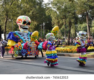 MEXICO CITY - OCTOBER 28, 2017: Day of the dead parade in Paseo de la Reforma avenue, Mexico City