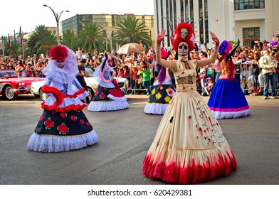 Mexico City, Mexico - October 29, 2016 : Day of the dead parade in Mexico city. The Day of the Dead is one of the most popular holidays in Mexico.