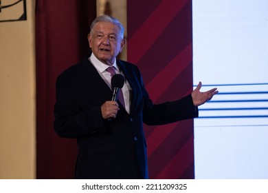 Mexico City, Mexico October 7 2022. Andres Manuel Lopez Obrador, Mexican President In His Press Conference In National Palace.