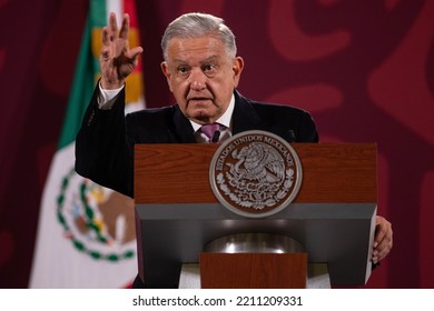 Mexico City, Mexico October 7 2022. Andres Manuel Lopez Obrador, Mexican President In His Press Conference In National Palace.