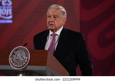 Mexico City, Mexico October 7 2022. Andres Manuel Lopez Obrador, Mexican President In His Press Conference In National Palace.