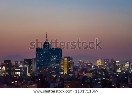 Mexico City sunset, panoramic view