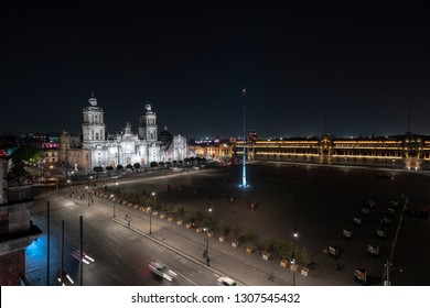 Mexico City Zocalo Cathedral At Night