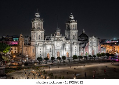 Mexico City Zocalo Cathedral At Night