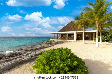 Mexico, Cozumel Beach Cafes And Restaurants With Scenic Ocean Views And National Food And Drinks.