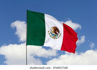 Mexico flag isolated on the blue sky with clipping path. close up waving flag of Mexico. flag symbols of Mexico. - Shutterstock ID 1918317140
