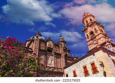 Mexico, Michoacan, famous scenic Morelia Cathedral located on Plaza de Armas in historic city center.