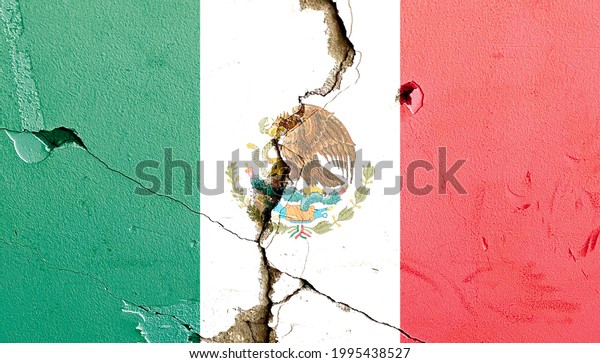 Mexico national flag icon\
grunge pattern painted on old weathered broken wall background,\
abstract Mexico politics economy society issues concept texture\
wallpaper