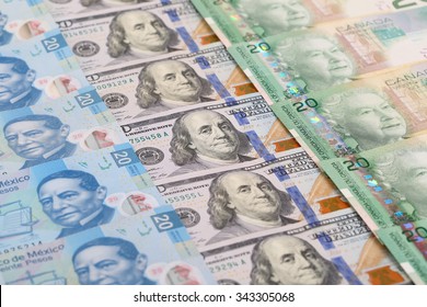 Mexico Pesos, US Dollar and Canadian Dollar 