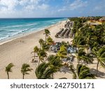 Mexico - Playa del Carmen - Amazing white sandy beach with luxury hotels from aerial view