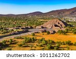 Mexico. Pre-Hispanic City of Teotihuacan (UNESCO World Heritage Site). The Pyramid of the Moon and fragment of the Avenue of the Dead