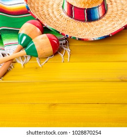 Mexico Sombrero Cinco De Mayo Wood Background
