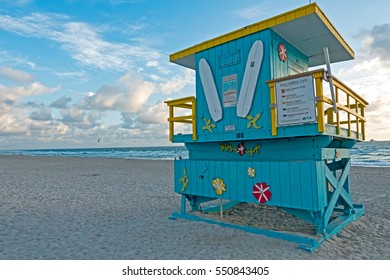 Miami Beach Blue Yellow Lifeguard Stand