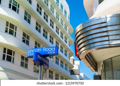 Miami Beach Cityscape Sign View Along The Popular Lincoln Road Mall.